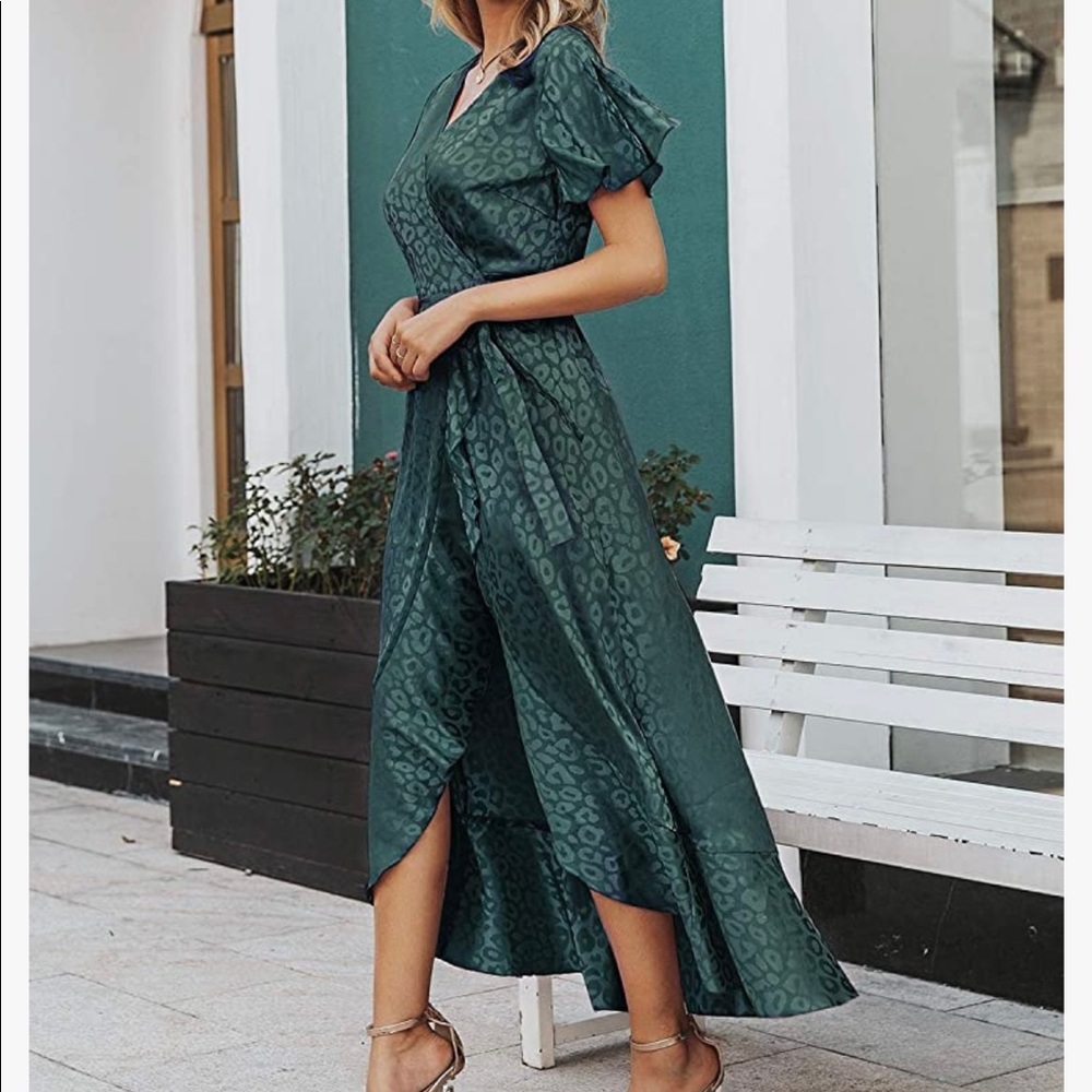 Emerald Cheetah/Leopard Print Wrap Dress